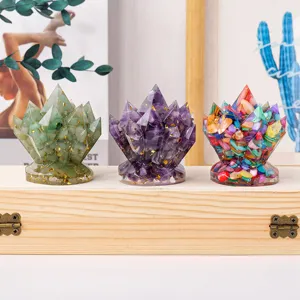 Natürlicher Kristall Bruchstein Harzguss Lotus Cluster Schreibtisch Ornament Goldfolie Akzente Schmuckhalter Für Haus Büro Einweihungsgeschenk Dekor