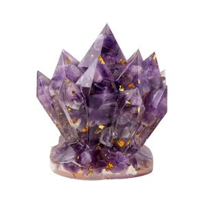 Lila Kristall Harz Cluster Ornament mit Goldfolie Flocken Tischdekoration fuer Zuhause Büro
