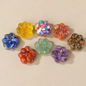 Natural crystal resin cat paw ornaments, cute crushed stone DIY craft accessories, set of 8.