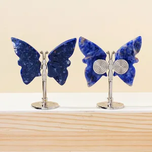 Adorno de mariposa de piedra de cristal natural decoración de escritorio figura de la suerte.