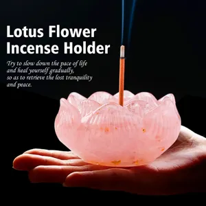 Natural Crystal Lotus Flower Incense Holder Crystal Stone Censer Meditation Yoga Base