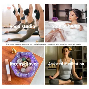 Natural Amethyst Crushed Stone Lotus Bowl Incense Holder Set for Yoga Meditation and Home.