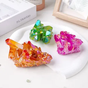 Natürlicher Kristallcluster Ornament Galvanisiert Farbige Einzeltip Quarz Mineralienprobe Haus Feng Shui Büro Schreibtisch Deko Figur Geschenk