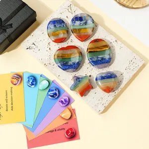 Set di Pietre Chakra in Cristallo Naturale Colorate Pietra per Massaggio del Pollice per Meditazione Yoga Arredamento con Scatola