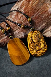 Pendentif dragon en pierre œil de tigre naturelle collier amulette pour homme et femme
