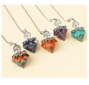 Kristall Diamant Form Pendel Harz Stein Lebensbaum Halskette Anhänger Schmuck Set