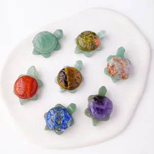 Natural crystal turtle figurine set gemstone carved animal ornaments for home office decor