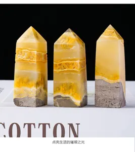 Natural yellow crystal column rough stone ornament office desk decor crystal point