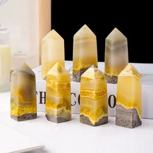 Natural bumblebee jasper crystal tower point six-sided gemstone healing mineral decor