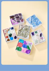 Natural crystal raw stone mineral specimen gift box set for science and decoration.
