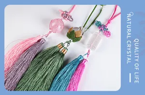 Natural crystal ball tassel pendant Chinese knot hanging ornament for car rearview mirror decor.