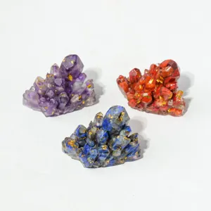 Natürliches Kristallschotter Harz Druzy Cluster Ornament Goldfolie Heilstein Geode Für Home Office Schreibtisch Dekor Spirituelles Geschenk