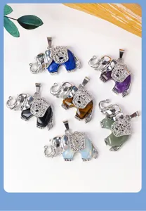 Naturkristall Edelstein Elefant Anhänger Halskette Legierung Tier Schmuck Detailansicht