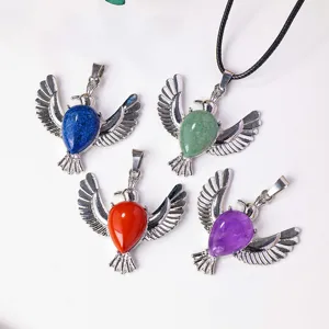 Natuurlijk Kristal Halfedelsteen Vredesduif Hanger Ketting Minimalistische Legering Ingelegd Waterdruppel Edelsteen Vogel Hanger Sieraden Cadeaus Voor Mannen Vrouwen