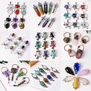 Natürlicher Kristall Stein Legierung Tier Anhänger Halskette Schmuck Großhandel Set.