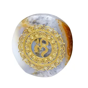 Natürlicher Achat Magnet Kühlschrankmagnet mit goldenem Mandala Rune Muster, Deko Geschenk.