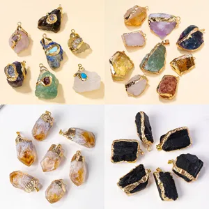 Natürliche rohe Kristallstein Anhänger mit vergoldeter Öse Schmuck für DIY Halsketten.