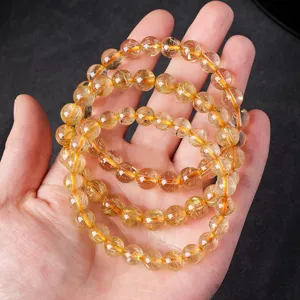 Natural Gold Rutilated Quartz Bracelet Golden Titanium Crystal Beaded Jewelry for Women Men