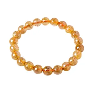 Natural Gold Rutilated Quartz Crystal Beaded Bracelet Healing Energy Gemstone Jewelry
