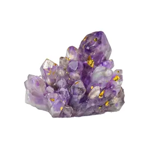 Lila Kristall-Cluster Ornament mit Blattgold, Epoxidharz Handgemachte Tischdeko zu Hause.