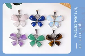 Natuurlijk kristal vlinder hanger edelsteen legering ketting mode sieraden accessoire