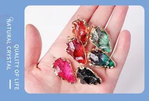 Synthetic crystal arrowhead pendant with gold edges for DIY jewelry making necklace crafts