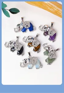 Natürlich edelstein elefant anhänger legierung kristall halskette mode schmuck großhandel