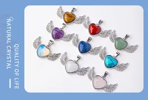 Natural crystal heart angel wings pendant necklace various colors fashion jewelry wholesale new