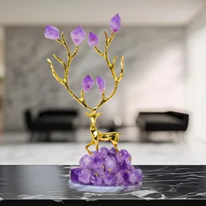 Luxe Natuurlijke Amethist Hert Kristal Sculptuur Beeldje Huisdecoratie Tafel Stuk
