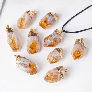 Natuurlijke Citrien Kristal Tand Hanger Ruwe Steen Draad Gewikkelde Halsketting Sieraden