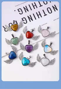 Natural crystal heart angel wing pendant detailed view showcasing vibrant gemstone jewelry options.