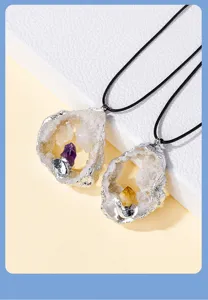 Natural crystal geode pendant silver-plated stone necklace jewelry accessory wholesale