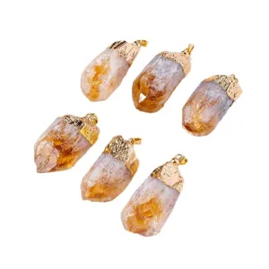 Natuurlijke ruwe citrien kristal tand hanger onregelmatige steen verguld ketting sieraden