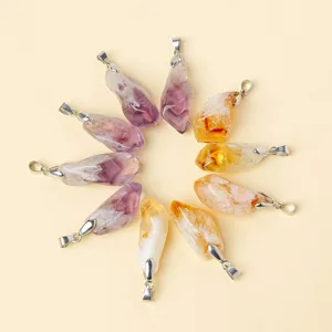 Natürlicher Amethyst Zitrin Kristall Rohstein Anhänger Halskette Für Damen Irregulärer Edelstein Geode Anhänger Schmuck Mit Lederkordel