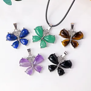 Natuurlijke kristallen vlinder hanger ketting set van edelsteen sieraden te koop