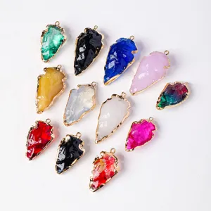 Colorful artificial crystal arrowhead gold plated pendants DIY jewelry making accessories
