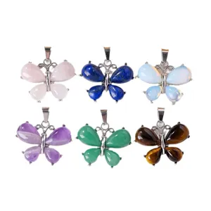 Natuurlijk kristalsteen vlinder hanger halfedelsteen legering halsketting sieraden