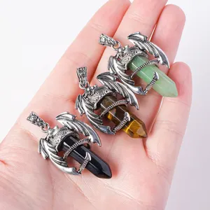 Natural crystal hexagonal pillar dragon claw pendant gothic necklace jewelry gemstone accessory
