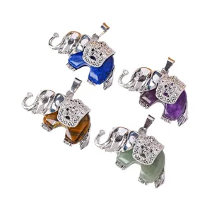 Natürlicher Edelstein Elefant Anhänger stilvolle Legierung Halskette Modeschmuck neu