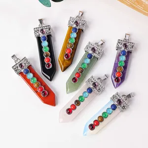Natürlicher bunter Kristall Achat Schwert Anhänger Chakra Halbedelstein Yoga Halskette