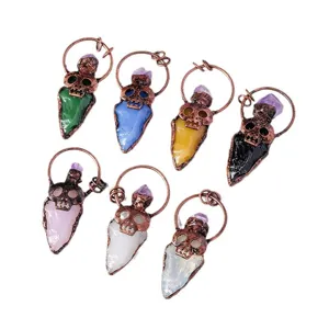 Pendentif pointe de flèche en cristal crâne bronze vintage style punk collier bijoux