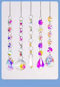 Crystal suncatcher prism pendant close-up detail view for window garden and tree decor
