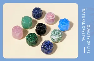 Natürlicher Kristall geschnitzte Rose Edelstein Ornament bunte polierte Blumendekor