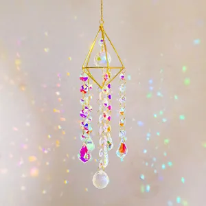 Crystal suncatcher hanging prism window decor, rainbow maker ornament for garden and home.