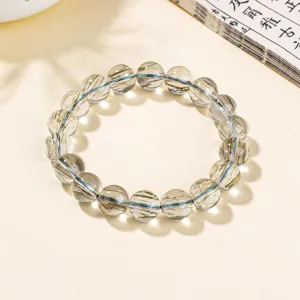 Natural green rutilated quartz round bead crystal bracelet for men and women daily jewelry wear