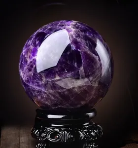 Sfera di cristallo di ametista brasiliana naturale con supporto in legno decorazione casa