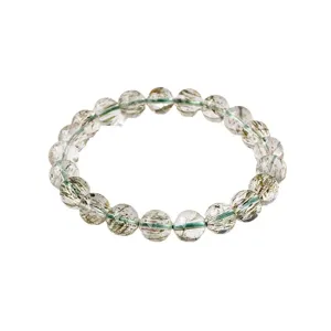 Natural green rutilated quartz crystal round bead bracelet for men and women jewelry