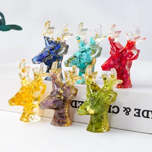 Kristallschotter Epoxidharz Elch Rentier Ornament Mit Goldfolie Desktop Dekor Schmuck Aufbewahrung Rentier Statuette Weihnachten Haus Deko