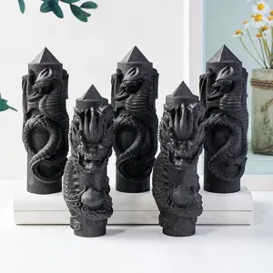 Cristallo Naturale Shungite Drago Intagliato Colonna Ornamento Mitologico Totem Pilastro Statuina Scrivania Casa Ufficio Decorativo Pietra Artigianato