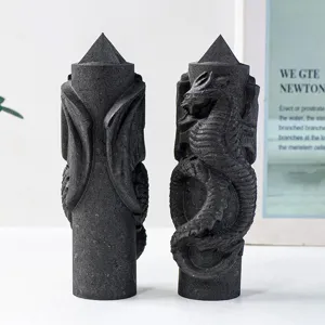 Scultura di pilastro di drago in pietra di shungite naturale decorazione da scrivania